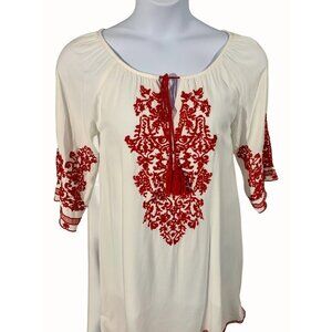Chic Connection Woman Bohemian Peasant Mini Tunic Dress Embroidery Keyhole Small